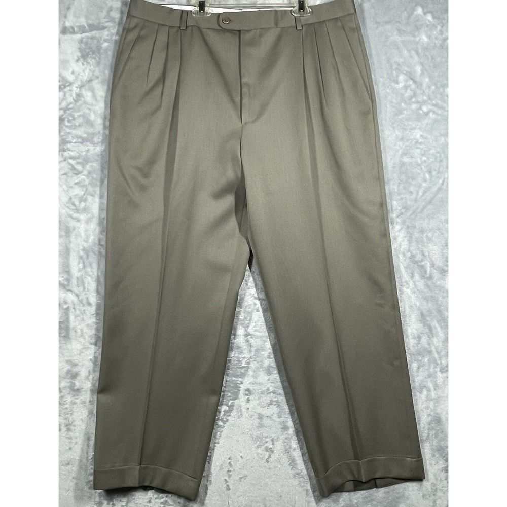 Zanella Mens 38 Taupe Brown 100% Virgin Wool Pleated Cuffed Dress Pants Italy